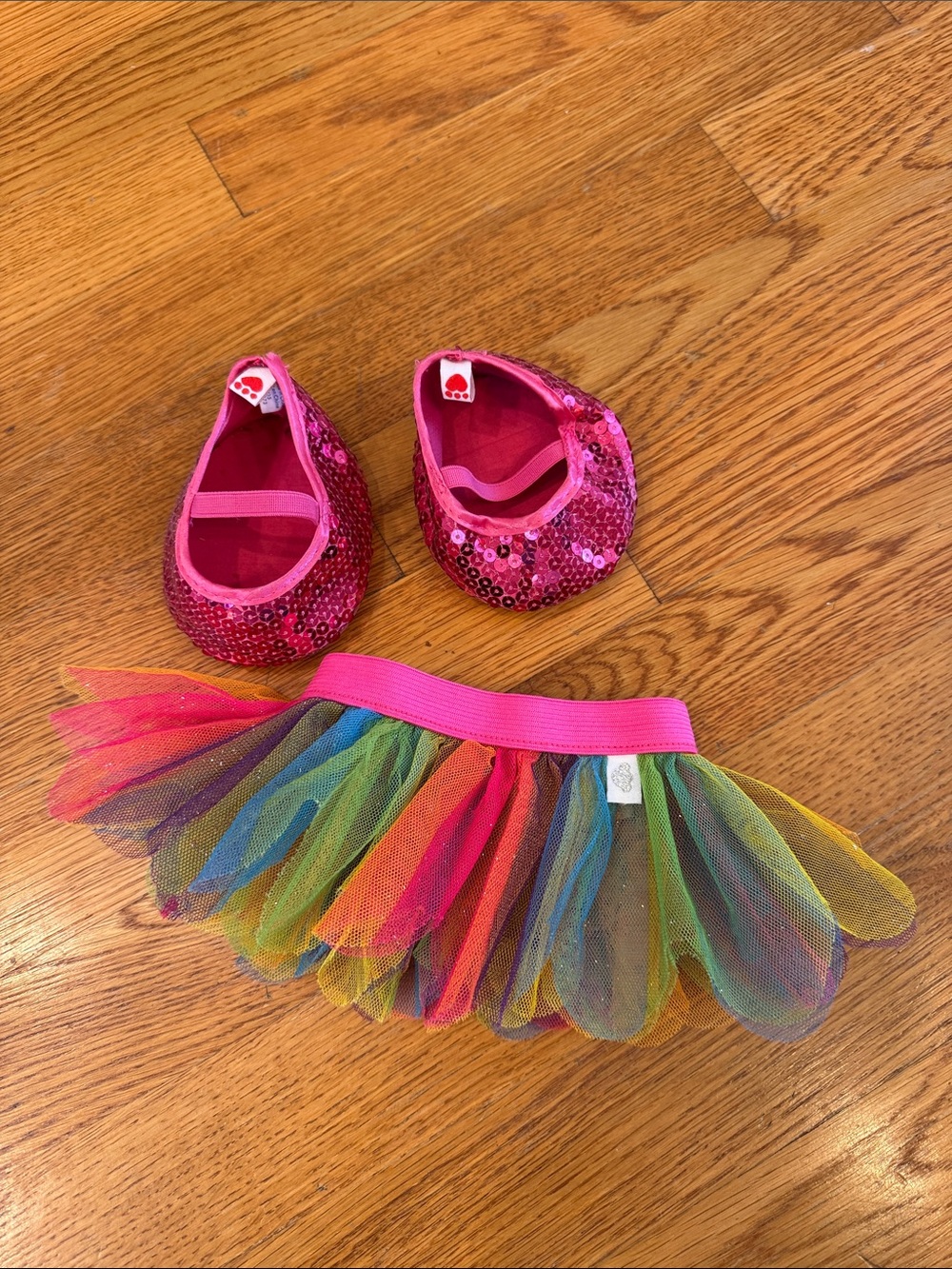 Build-A-Bear Pink Sequin Ballet Flats with Rainbow Tulle Tutu